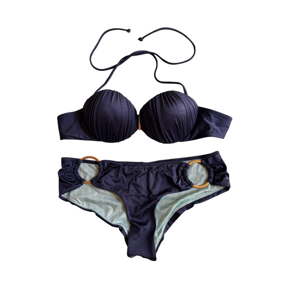 Victoria Secret Push Up Bikini Bathing Swim Suit Gold Ring Hardware Small Y2K